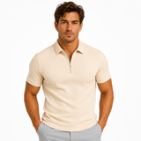 Quarter Zip Polo Shirt with Short Sleeves and Slim Fit