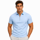 Quarter Zip Polo Shirt with Short Sleeves and Slim Fit