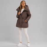 Quilted Hooded Parka Jacket with Drawstring Waist