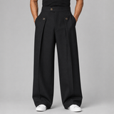 Wide-Leg Pleated Trousers with Button Waist