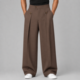 Wide-Leg Pleated Trousers with Button Waist