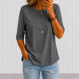 Round Neck Top with Half Sleeves and Curved Hem