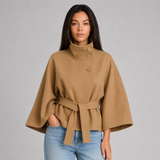 Cape Coat High Collar Belted Women
