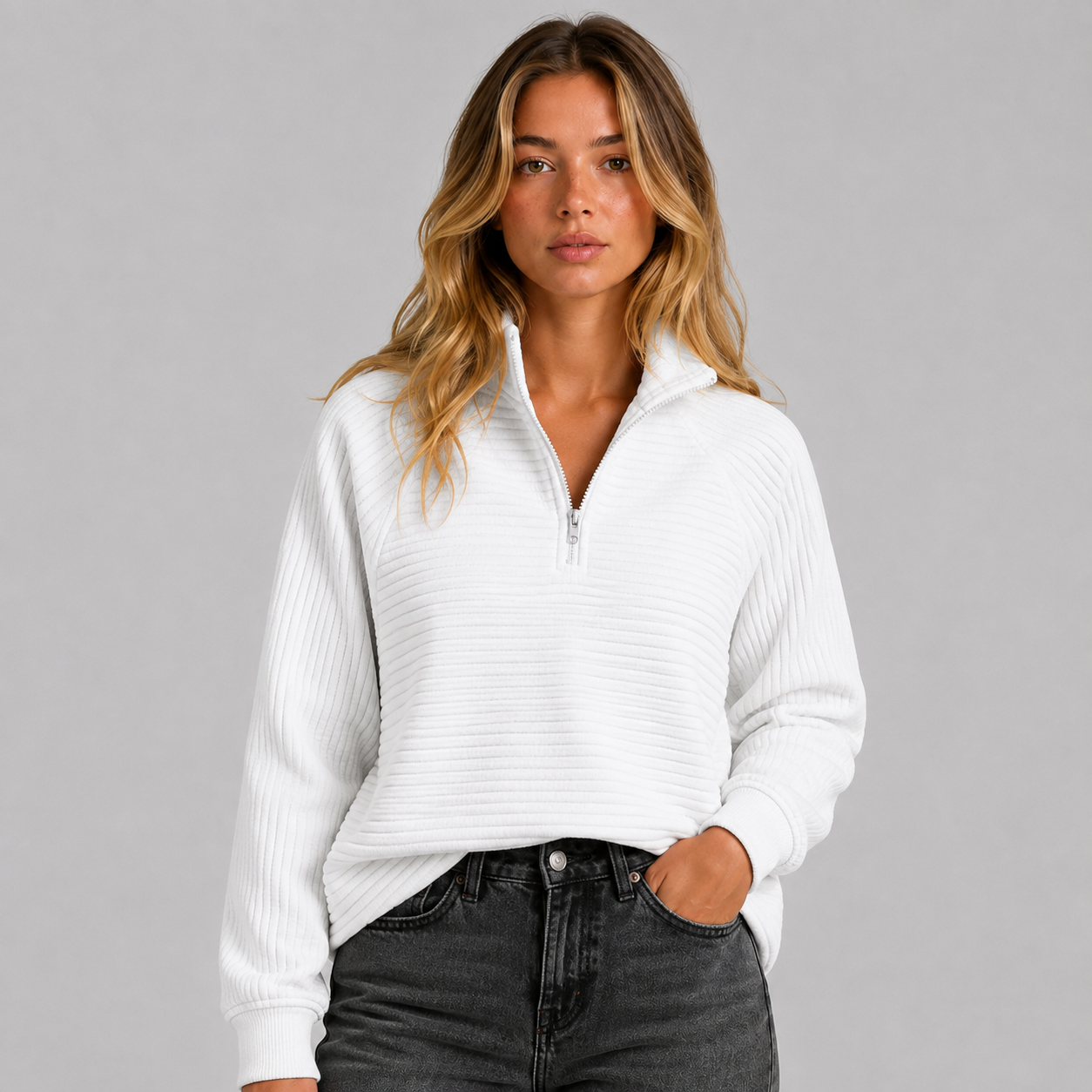 Women's Ribbed Quarter Zip Sweatshirt