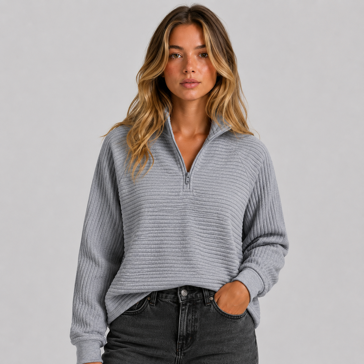 Women's Ribbed Quarter Zip Sweatshirt