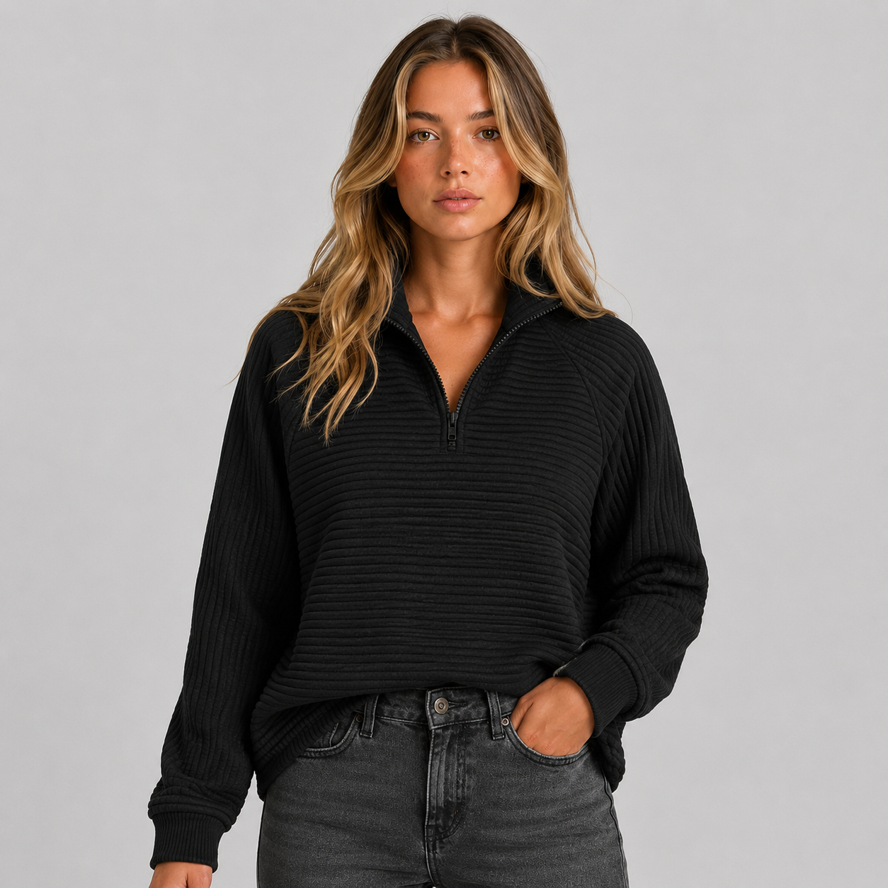 Women's Ribbed Quarter Zip Sweatshirt