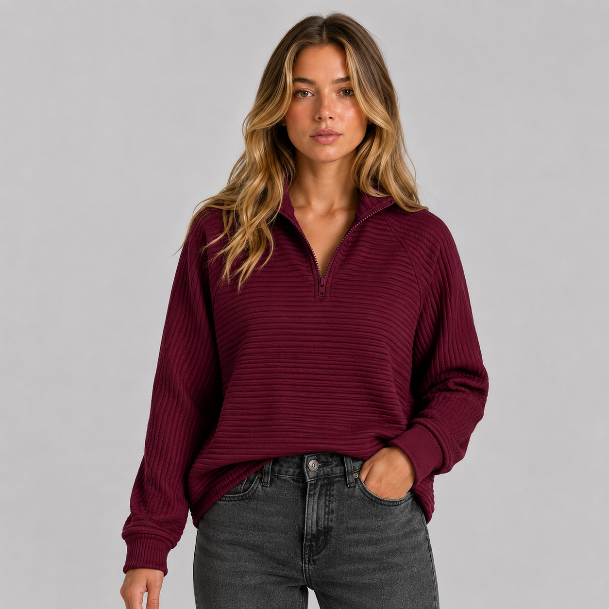 Women's Ribbed Quarter Zip Sweatshirt