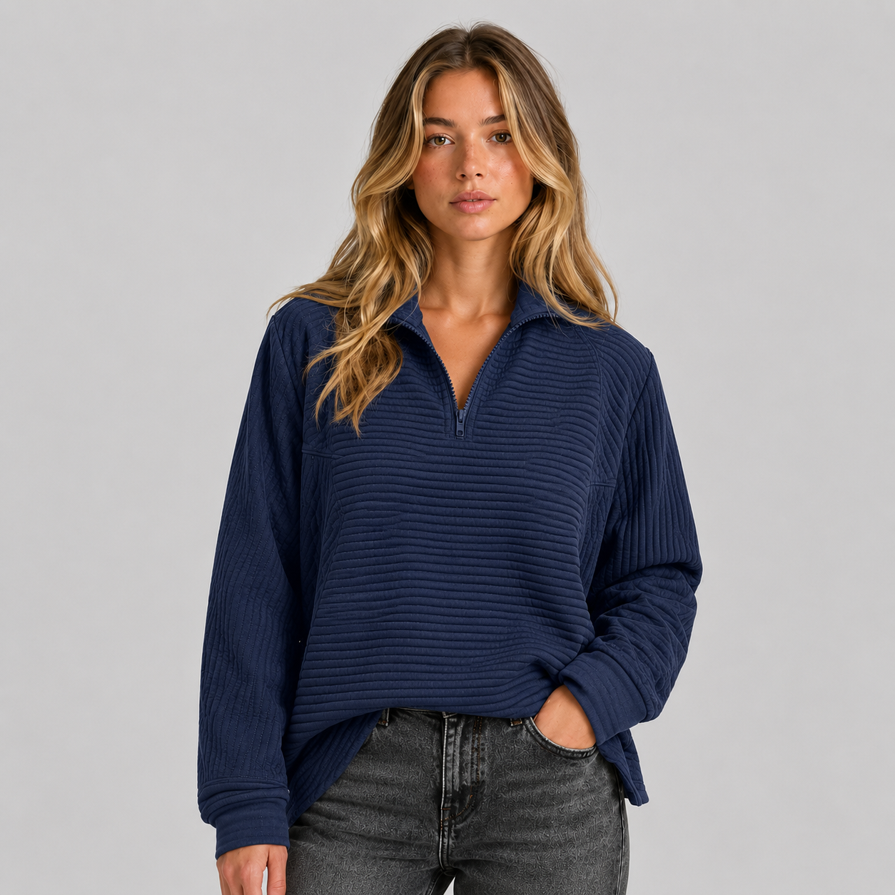 Women's Ribbed Quarter Zip Sweatshirt