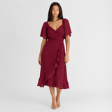 V-Neck Wrap Mini Dress with Flutter Sleeve and Tie Waist