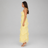 Women's Spaghetti Strap Maxi Dress - Tiered Ruffle Halter Neck