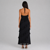 Women's Spaghetti Strap Maxi Dress - Tiered Ruffle Halter Neck