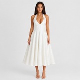 Halter Neck Midi Dress - Sweetheart A-Line Circle Skirt