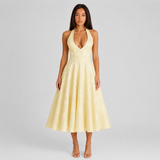 Halter Neck Midi Dress - Sweetheart A-Line Circle Skirt