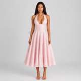 Halter Neck Midi Dress - Sweetheart A-Line Circle Skirt
