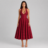 Halter Neck Midi Dress - Sweetheart A-Line Circle Skirt