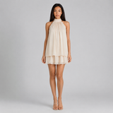 Sleeveless Halter Neck Mini Dress - Tiered Ruffle A-Line