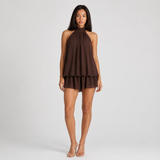 Sleeveless Halter Neck Mini Dress - Tiered Ruffle A-Line