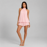 Sleeveless Halter Neck Mini Dress - Tiered Ruffle A-Line