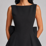 Wedding Guest A-Line Mini Dress with Pearl Trim & Bow