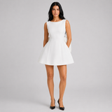 Wedding Guest A-Line Mini Dress with Pearl Trim & Bow