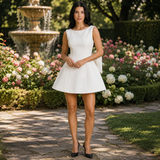 Wedding Guest A-Line Mini Dress with Pearl Trim & Bow