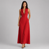 Sleeveless Button-Up Maxi Dress with Collar & Side Slit