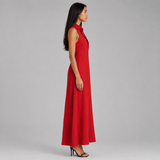 Sleeveless Button-Up Maxi Dress with Collar & Side Slit