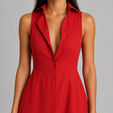 Sleeveless Button-Up Maxi Dress with Collar & Side Slit