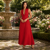 Sleeveless Button-Up Maxi Dress with Collar & Side Slit