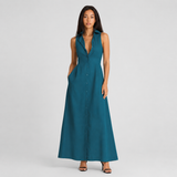 Sleeveless Button-Up Maxi Dress with Collar & Side Slit