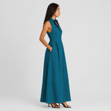 Sleeveless Button-Up Maxi Dress with Collar & Side Slit