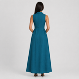 Sleeveless Button-Up Maxi Dress with Collar & Side Slit