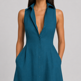 Sleeveless Button-Up Maxi Dress with Collar & Side Slit