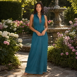 Sleeveless Button-Up Maxi Dress with Collar & Side Slit