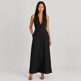 Sleeveless Button-Up Maxi Dress with Collar & Side Slit
