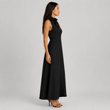 Sleeveless Button-Up Maxi Dress with Collar & Side Slit