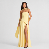 Wedding Guest One-Shoulder Draped Maxi Dress with Leg Slit