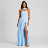 Wedding Guest One-Shoulder Draped Maxi Dress with Leg Slit