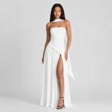 Wedding Guest One-Shoulder Draped Maxi Dress with Leg Slit