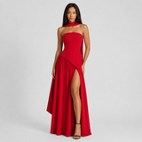 Wedding Guest One-Shoulder Draped Maxi Dress with Leg Slit