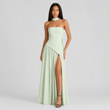 Wedding Guest One-Shoulder Draped Maxi Dress with Leg Slit