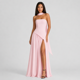 Wedding Guest One-Shoulder Draped Maxi Dress with Leg Slit