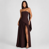Wedding Guest One-Shoulder Draped Maxi Dress with Leg Slit