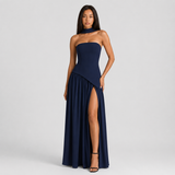 Wedding Guest One-Shoulder Draped Maxi Dress with Leg Slit