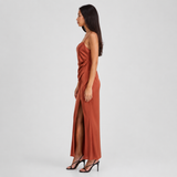 Satin Slip Maxi Dress with Spaghetti Straps & Leg Slit