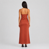 Satin Slip Maxi Dress with Spaghetti Straps & Leg Slit