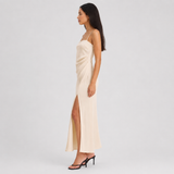 Satin Slip Maxi Dress with Spaghetti Straps & Leg Slit