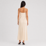 Satin Slip Maxi Dress with Spaghetti Straps & Leg Slit