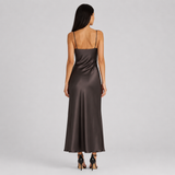 Satin Slip Maxi Dress with Spaghetti Straps & Leg Slit