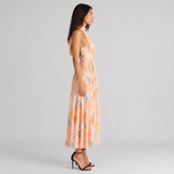 Halter Neck Watercolor Print Maxi Dress with Cutout Waist